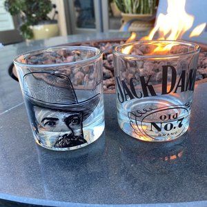 Whiskey Jack Daniels Old No. 7 Lowball Round Glass Tumblers Set of 2